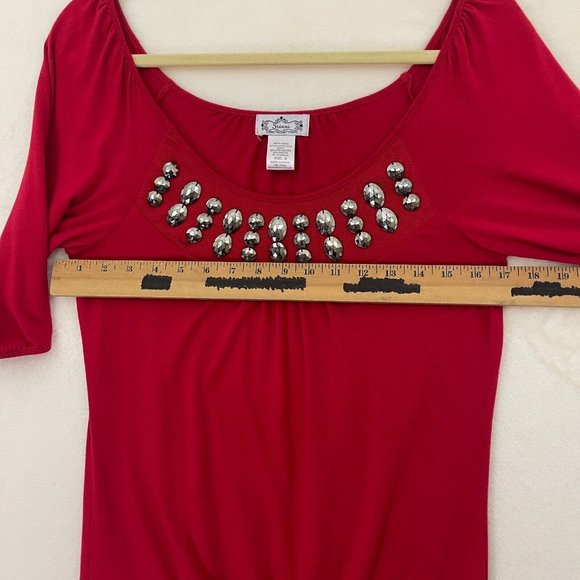Trixxi Short Sleeve Red Beaded Top Women's Size Medium - Picture 4 of 8